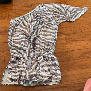Sequin Zebra Print One-Shoulder Top